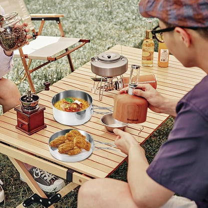 Camping Cookware Mess Kit, Backpacking Cooking Set Lightweight Stackable Pots and Pans Set Portable Tableware for Outdoor Indoors Kitchen Family Camping Travel Picnic Backpacking Hiking Fishing