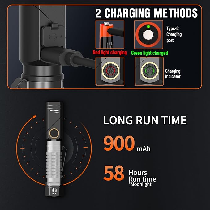 NICRON Rechargeable Flashlights Right Angle 90 Degree B74pro,1000 High Lumens Magnetic for Handfree,IP65 Waterproof Compatiable with AA Battery for Hiking Outdoor Camping Work Emergency.