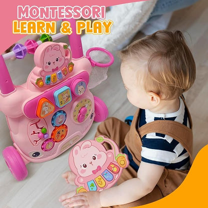 Baby Walker Toys,Push Walker for Boys & Girls Learning to Walk,Sit to Stand Early Educational Toys,Activity Center for Infant,Christmas Birthday Gift for Toddler 6-18 Months,Pink