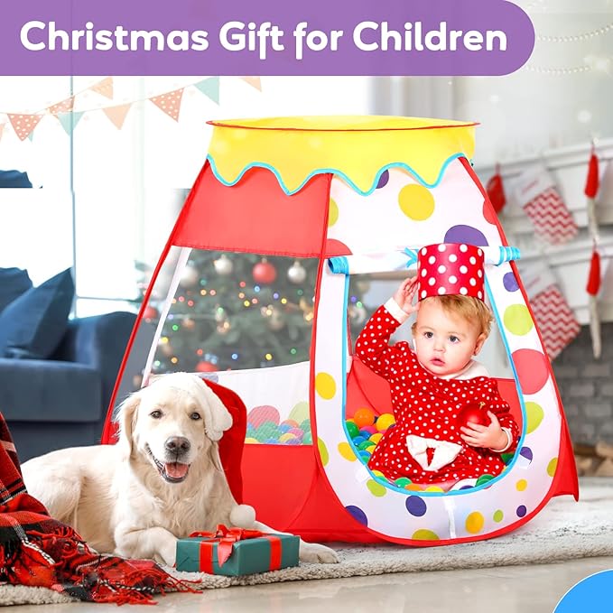 Baby Ball Pit for Toddler with 50 Balls, Kids Pop Up Play Tent for Girls, Princess Toys for Children Indoor & Outdoor Playhouse with Carry Bag (Red: 7 Bright Colors, 109x90cm/50 Balls)