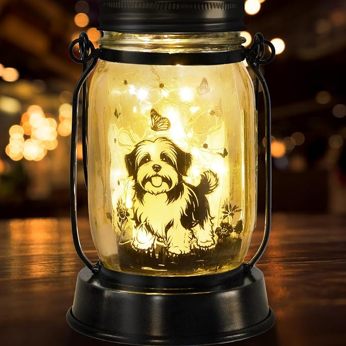 Maltese Dog Gifts for Women/Men Maltese Solar Lanterns Birthday Dog Lovers Lantern Pet Loss Dog Memorial Lights Solar Garden Decoration for Yard, Patio,Backyard,Porch Torches Light