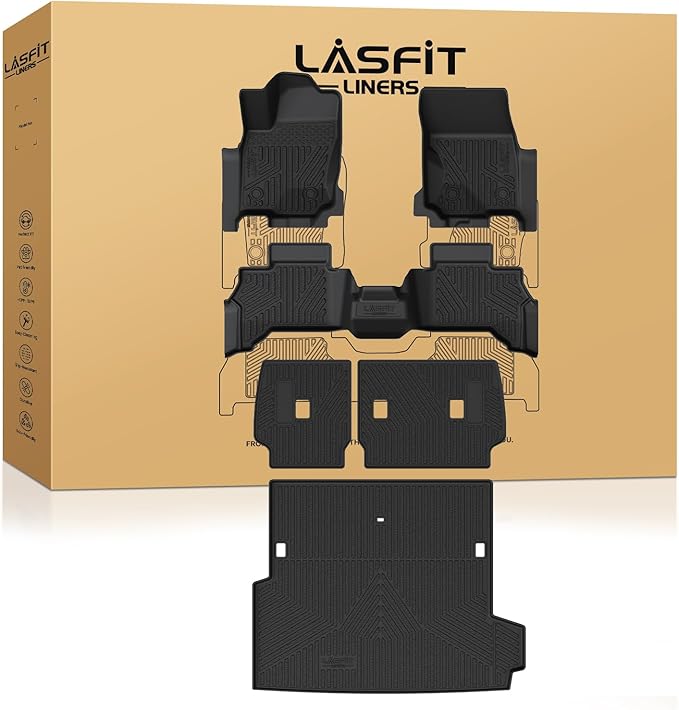 LASFIT Floor Mats for Toyota 4Runner 2025 (Only fit Hybrid) wtih Trunk mat&backrest mat, All Weather TPE Custom Fit Floor Liner for 4 Runner TRD/Limited/Platium 6th gen Front&Rear Car Mats, Black