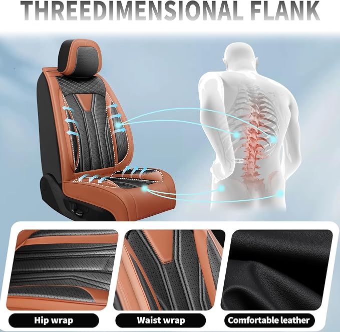 Fit Liberty Car Seat Covers for Jeep Liberty 2002-2011 2012 -Full Set Premium Leather, Waterproof & Breathable，All-Weather Seat Cushion Protecto & Airbag Compatible, 5 Seats Brown & Black