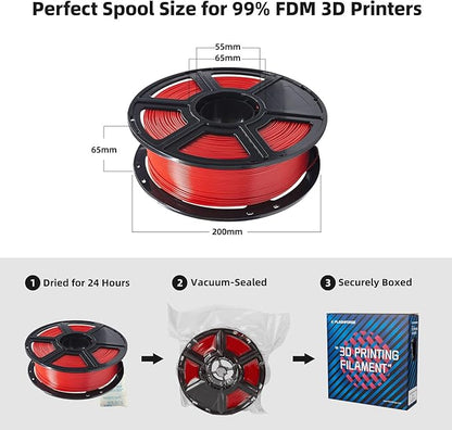 FLASHFORGE PLA Filament 1.75mm Red, 3D Printer Filament 1kg (2.2lbs) Spool, Dimensional Accuracy +/- 0.02mm, 3D Printing Filament Easy to Use and Fits for Most FDM 3D Printers