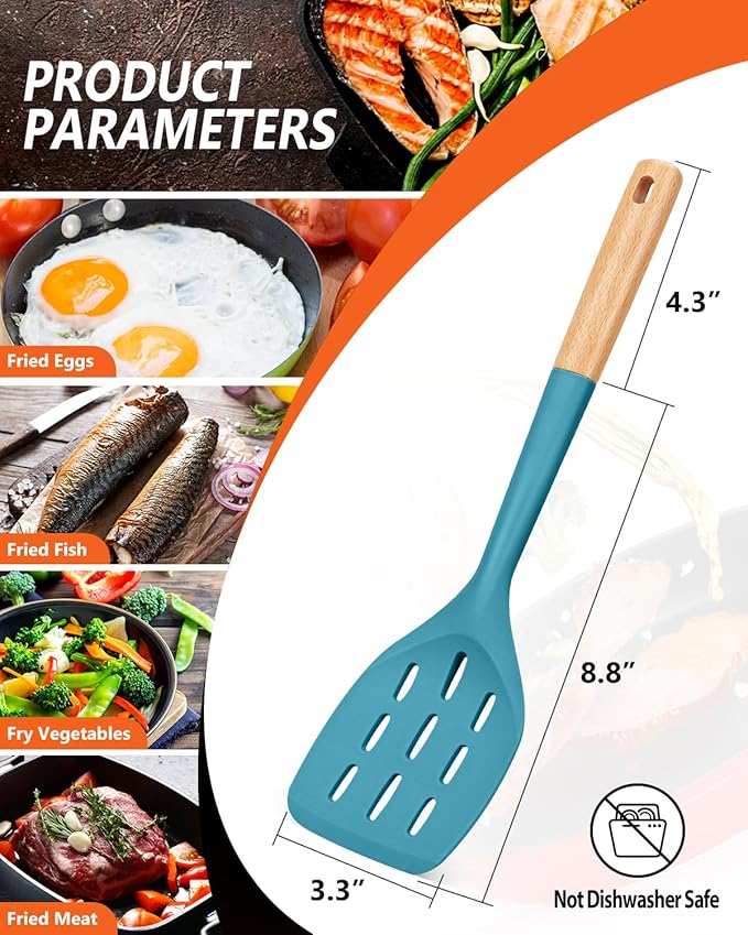 Pack of 2 Silicone Spatula, Non Stick Cooking Utensil Set Wooden Handle Kitchen
