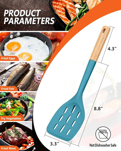 Pack of 2 Silicone Spatula, Non Stick Cooking Utensil Set Wooden Handle Kitchen