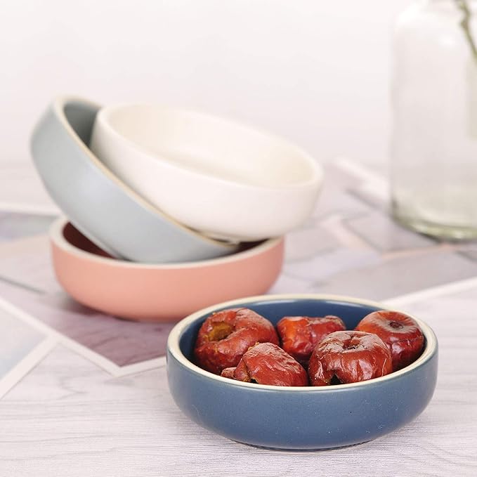WHJY 3.5 inches Set of 4 Ceramic Sauce Dishes Side Dish Sushi Dipping Bowls, Matte Glaze Porcelain Tableware Serving Dish Appetizer Plates Stackable Ramekins