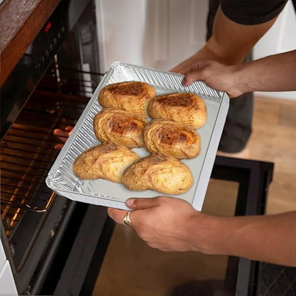PLASTICPRO Aluminum Pans 100 Pack Disposable Cookie Sheets 13 x 17 Baking Pans