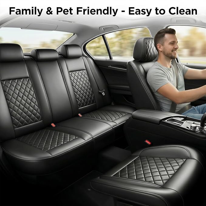 Car Seat Covers Compatible with Hyundai Accent 2017-2025 2026 - Full Set 5 Seats Luxury Leather All-Weather Seat Cushions & Protectors, Waterproof & Breathable, Airbag Compatible (Black)
