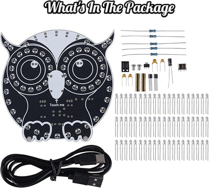 ICSTATION Soldering Learning Kit, Touch Control Owl Light Soldering Project With 3 Light Modes Brightness Adjustment Owl Shaped LED DIY Kit for Beginners School Students Education Halloween Present