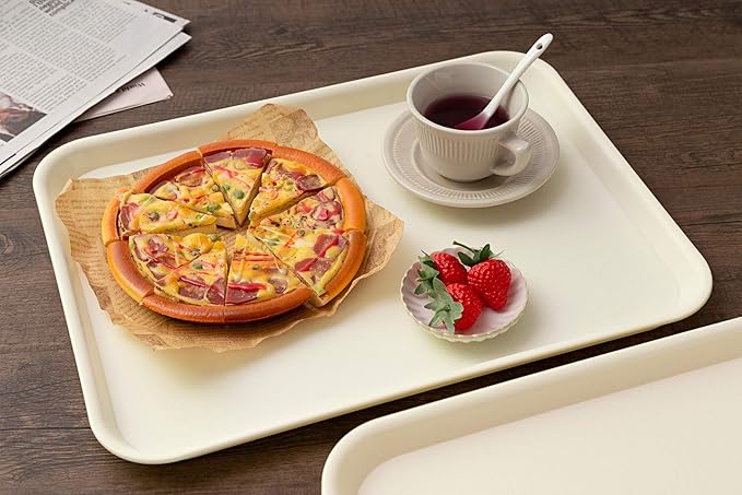 Rectangular Plastic Serving Trays,Fast Food Serving Cafeteria Trays,17"X13",Set of 6(Beige)