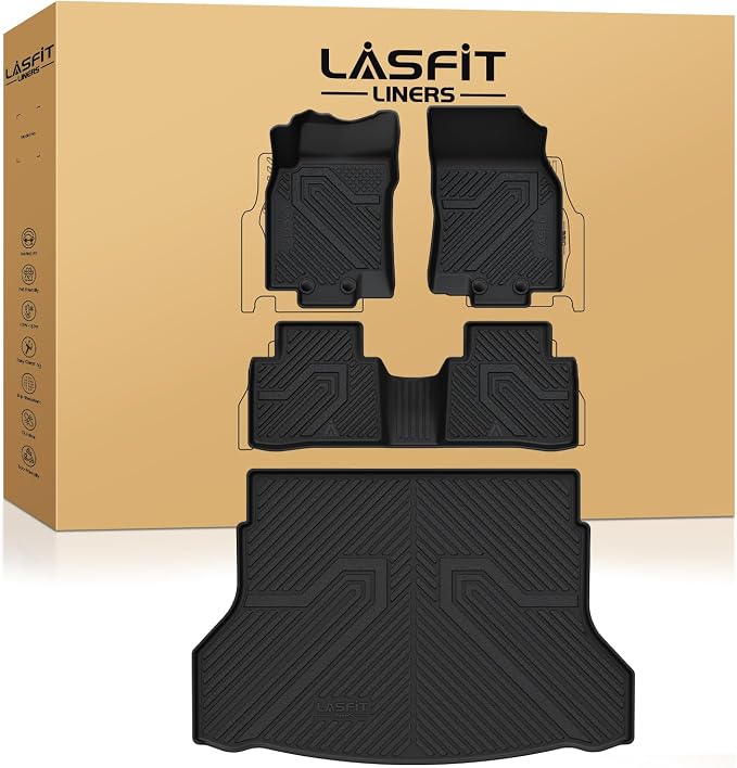 LASFIT Floor Mats & Cargo Mat for Nissan Rogue 2014-2020 (Not Fit Hybrid/Select/Sport / 7 Seats), All Weather TPE Custom Fit Easy Clean Floor Liners for Rogue S/SV/SL Car Mats & Trunk Mats