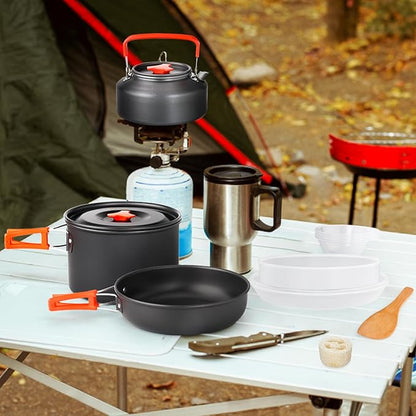 Gutsdoor Camping Cookware Set Camping Gear Campfire Utensils Non-Stick Cooking Equipment Lightweight Stackable Pot Pan Bowls with Storage Bag for Outdoor Hiking