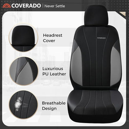 Coverado Automotive Seat Cover Full Set, Front and Rear Seat Covers, Waterproof Leather Seat Covers 5 Seats, Luxury Car Seat Protectors Universal Fit for Most Vehicles, SUV, Truck, Sedan