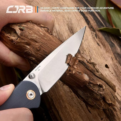 CJRB Folding Knife Feldspar Pocket Knife Stonewash D2 Steel Blade G10 Tactical Handle EDC Knife, Blue Handle-Small (J1912)