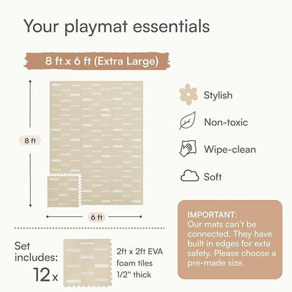 Baby Play Mat for Floor – 6x8ft Old White | Soft Non Toxic Premium EVA Foam Tiles for Tummy Time, Crawling & Playroom – Waterproof Interlocking Floor Mat for Babies & Toddlers by Lillefolk (12 Tiles)