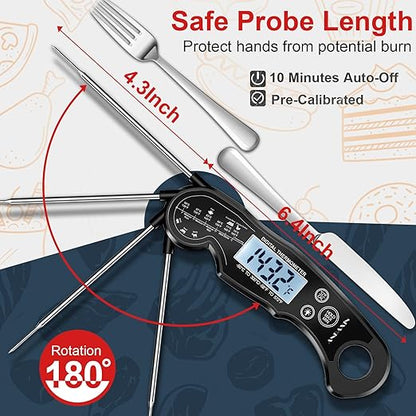 Meat Thermometer Digital - Fast Instant Read Food Thermometer for Cooking, Candy, Outside Grill, and Roast, Digital Food Thermometer with Backlight LCD & Calibration