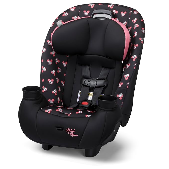 Disney Baby Ellaris 3-in-1 Convertible Car Seat, Slim Fit Design, Rear & Forward-Facing, 5-Position Headrest, 3-Across Fit, Travel-Friendly with Machine-Washable Seat Pad, Minnie Charm
