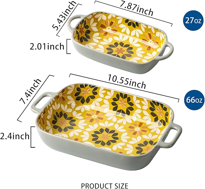 ONCCI Ceramic Baking Dish Set, 2-Piece Hand-painted Porcelain Rectangular