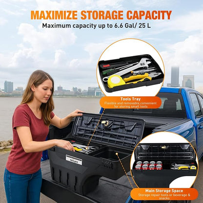 Nilight Truck Bed Tool Box Right Passenger Side Truck Tool Box Fit for Toyota Tundra 2007-2021 ABS Swing Case Truck Bed Storage Box with Lockable Lid Waterproof Wheel Well Toolbox Black