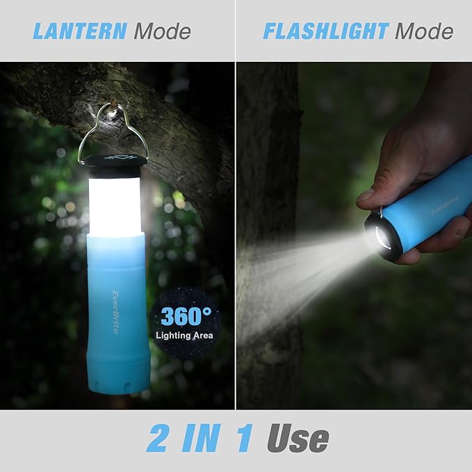 EverBrite 2-in-1 Mini Lanterns and Flashlights, Zoomable Flashlight Lantern Combo with 3 Modes, Camping Essentials, 2PC Battery Powered Lantern for Hurricane, Hiking, Home, Emergency