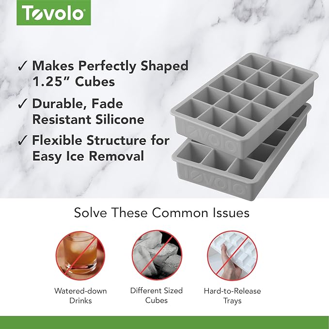 Tovolo Silicone Ice Cube Tray Oyster Gray Pack of 2 BPA Free Ice Tray Mold