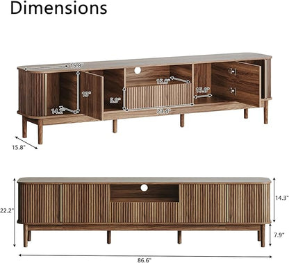 CHUWELL 86.6'' Fluted TV Stand for 75/80/85 Inch TVs, Mid Century Modern