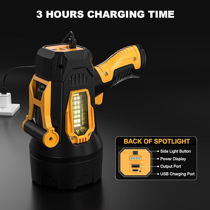 LBE Rechargeable Spotlight, Super Bright 90,000 Lumens Led Flashlight Handheld Spot Lights Outdoor with Cob Light, 10000ɱAh Long Lasting Large Spotlight for Hunting Boating Camping