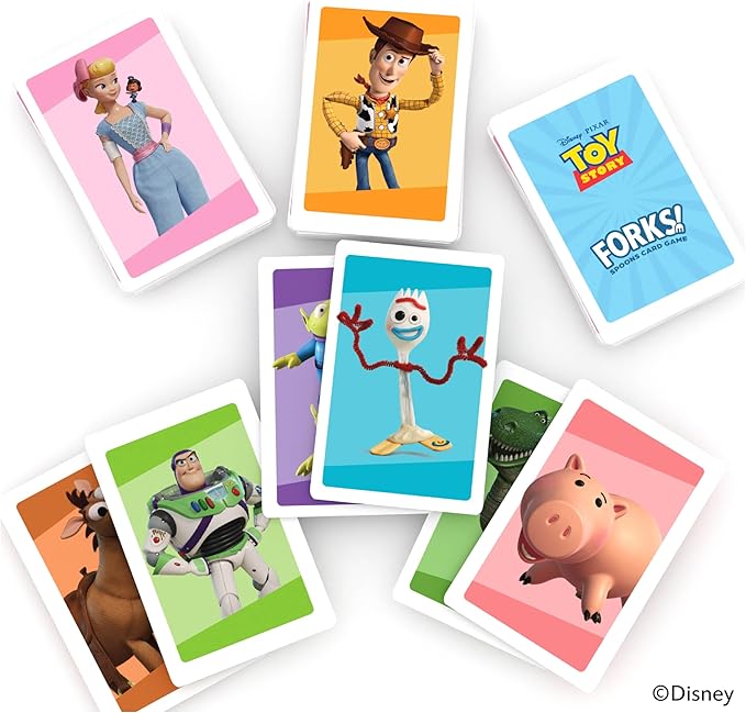 Bicycle Disney Games Bundle: 3 in 1 Mickey Card Games, 3 in 1 Pixar Card Games, and Disney Pixar Forks: Plays Like Spoons, Includes 7 Different Games