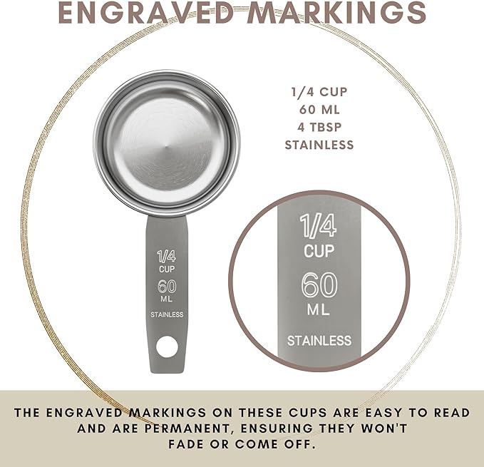 1/4 Cup Stainless Steel Measuring Cup | Sturdy Metal 60 ml | 60 cc | 2 oz |