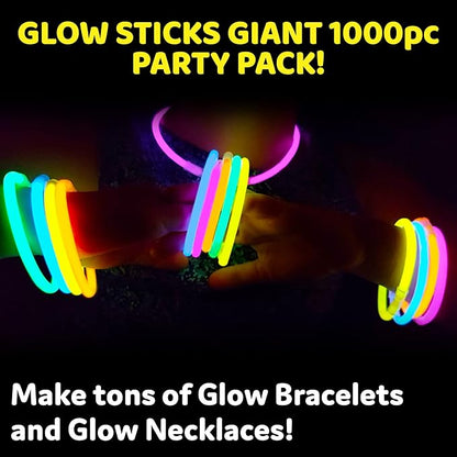 PartySticks Glow Sticks Party Supplies 1000 pack - 8 Inch Glow in The Dark Light Up Sticks Party Favors, Glow Decorations, Neon Party Glow Necklaces and Bracelets with Connectors