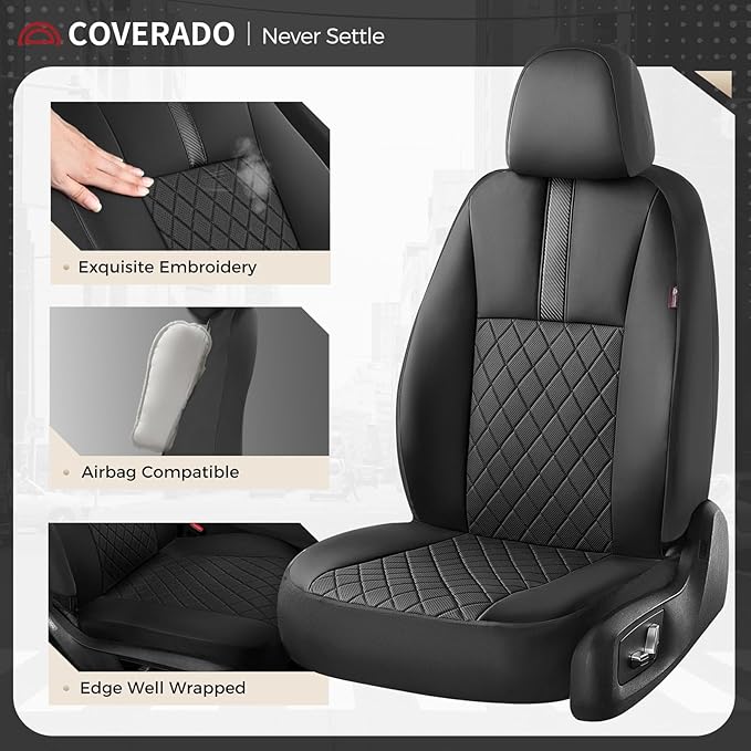 Coverado Car Seat Covers Full Set, Automotive Leather Seat Covers for Car，Universal Fit Front Back Seat Cover, Non-Slip Waterproof Breathable Car Seat Protector