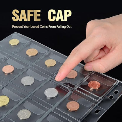 Coin Collection Book Holder - 400 Coins Pockets+15 Bills Pockets, Coin Display Organizer Storage Album for 20/25/ 27/30/38mm Coin