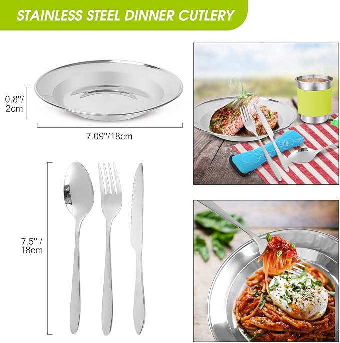 Odoland 39pcs Camping Cookware Mess Kit, Non-Stick Large Size Hanging Pot Pan Kettle with Base Dinner Cutlery Sets for 6 and More, Cups Dishes Forks Spoons Kit for Outdoor Camping Hiking Picnic