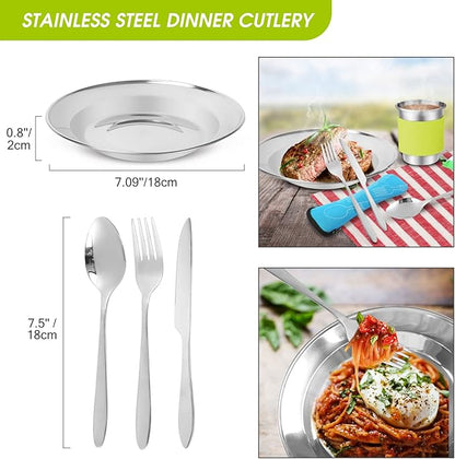 Odoland 39pcs Camping Cookware Mess Kit, Non-Stick Large Size Hanging Pot Pan Kettle with Base Dinner Cutlery Sets for 6 and More, Cups Dishes Forks Spoons Kit for Outdoor Camping Hiking Picnic