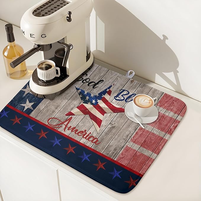 Kawani 4th of July Dish Drying Mat 18x24 Inch Patriotic God Bless America