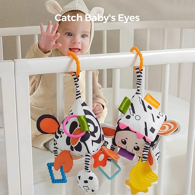 TUMAMA High Contrast Baby Toys, Black and White Infant Toys 0-3 Months for Newborn, Soft Sensory Rattles Toys with Teether for Toddlers