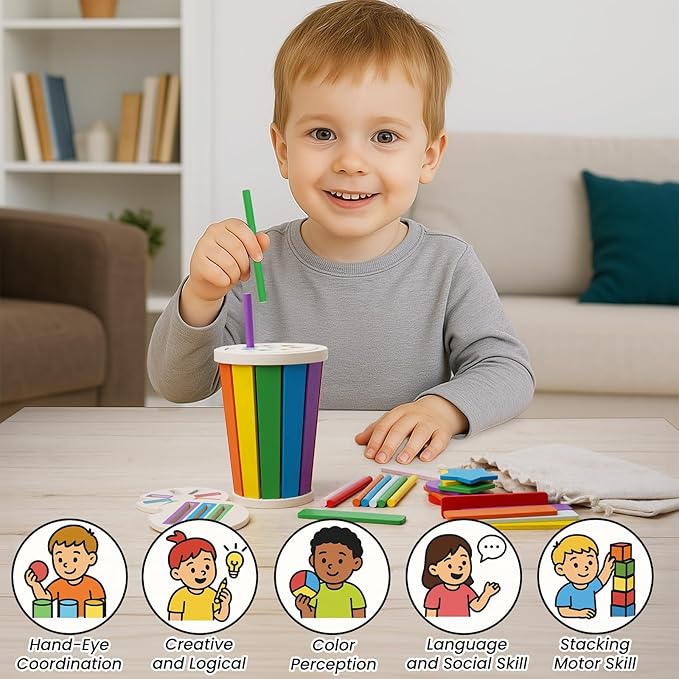 Shape & Color Sorting Montessori Toys for Toddlers 1-3, Wooden Sensory Toys, Preschool Learning Activities Matching Game, Educational Toy for Fine Motor Skills, Travel Gift for Boys Girls