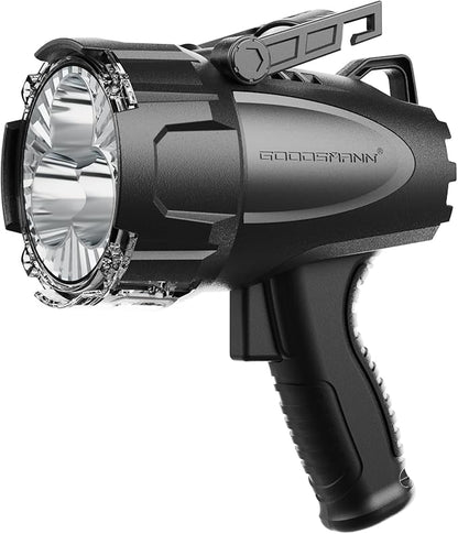 GOODSMANN Rechargeable Spotlight LED Portable Handheld Searchlight up to 6000 Lumen IP67 Waterproof Marine Spot Light for Hiking Boating Camping Hiking with EVA Carrying Case and Red Filter Lens
