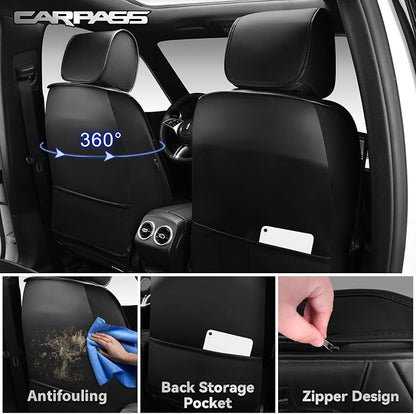 CAR PASS Luxury Nappa Leather Front Seat Covers, Waterproof Lumbar Support Seat Covers, Universal Anti Slip Seat Cushion Fit for Most Sedan SUV Truck Van, Armrest Airbag Compatible Rhomb Pure Black