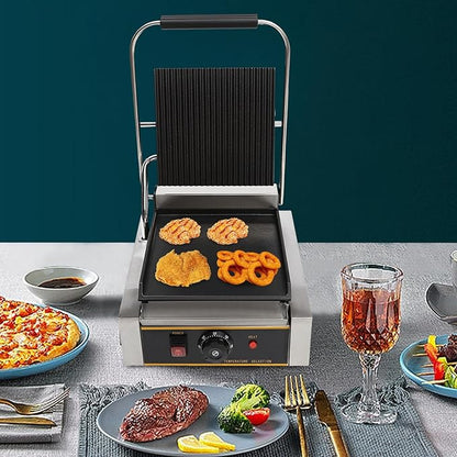 Commercial Electric Sandwich Panini Press Grill, 110V 1800W Up Grooved and Down
