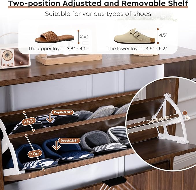 Shoe Cabinet Storage, Farmhouse Freestanding Organizer