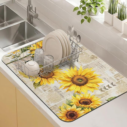 Kitchen Countertop Dish Drying Mat, Super Absorbent Coffee Bar Mat