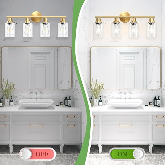 Guliaofo 4-Light Gold Bathroom Light Fixtures, E26 Modern Vanity Lights