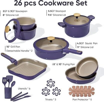 CAROTE 26 Pcs Pots and Pans Set, Nonstick Cookware Sets
