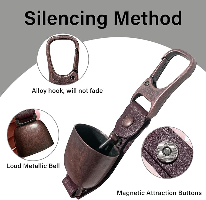 Bear Bell with Magnetic Silencer|Bear Bells for Hiking & Camping|Bear Deterrent Device with Emergency Whistle & Carabiner to Scare Animals|Bear Alarm for Outdoor Biking Fishing Climbing