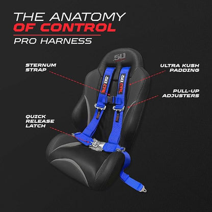 1pc Blue 4 Point Harness for Bucket Seat, Latch Release, 9 Color Options, Racing Harness, Race Car, Off Road, UTV, RZR [6002]