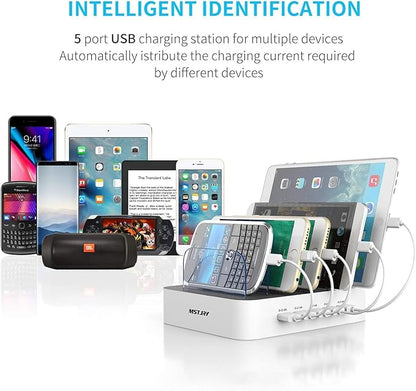 MSTJRY Charging Station for Multiple Devices : 5 Port Multi USB-A Charger
