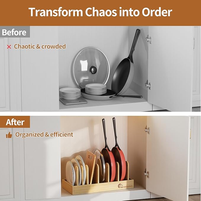 Housolution Bamboo Pot and Pan Organizer