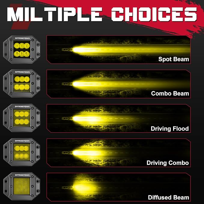 Flush Mount LED Pods Amber, OFFROADTOWN 5'' 12,000LM CREE LED Driving Lights Yellow Fog Light Backup Chase Lights Off Road Flush Bumper Light Bar for Truck Pickup UTV ATV Boat 4x4 Car - Driving Combo
